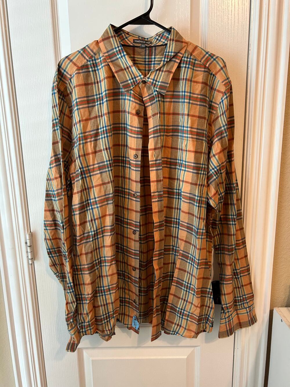 Toad & Co Button Down Orange Plaid XL